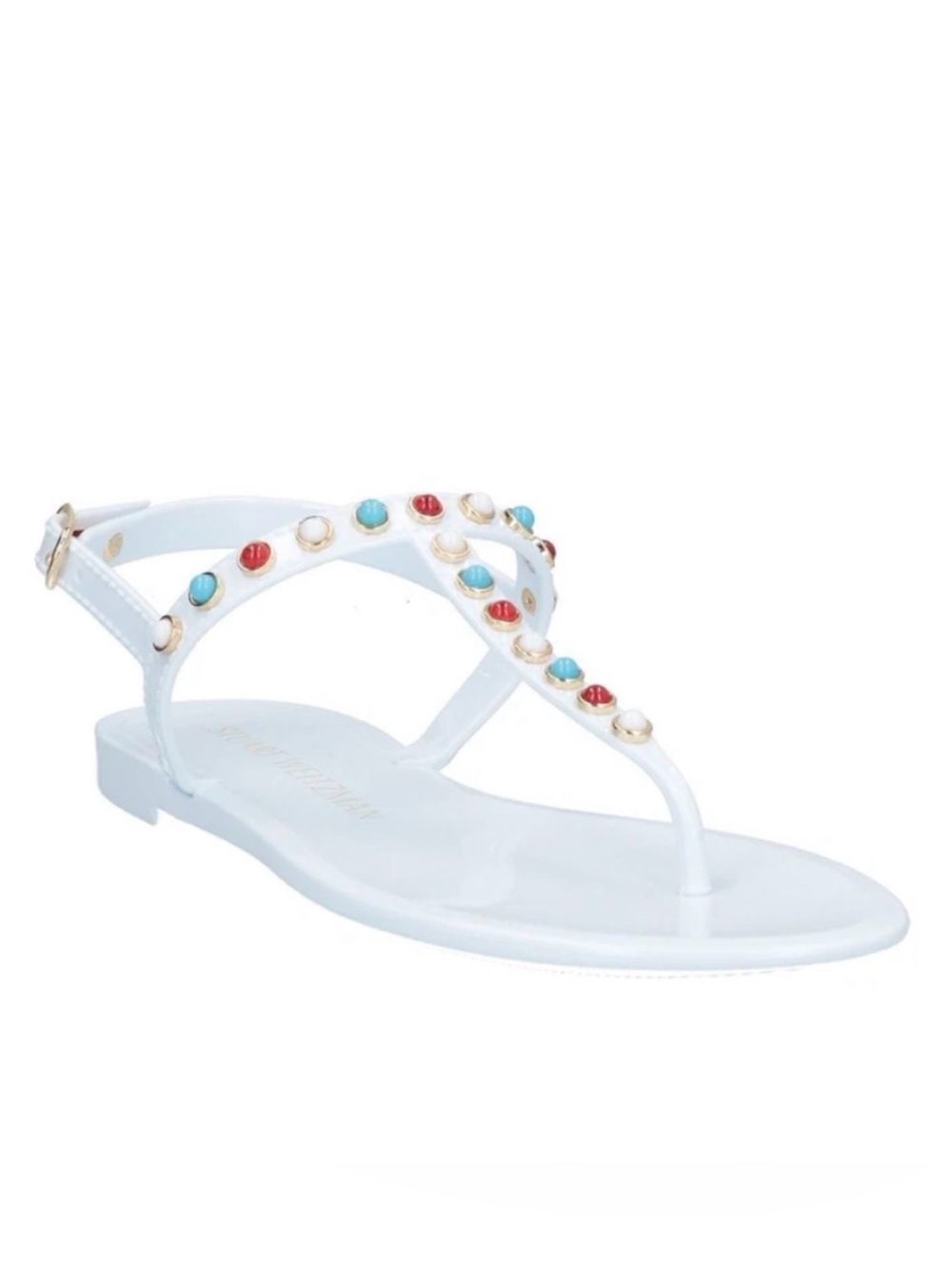 Stuart Weitzman White Jeweled T-Strap Women’s Sandals size 10